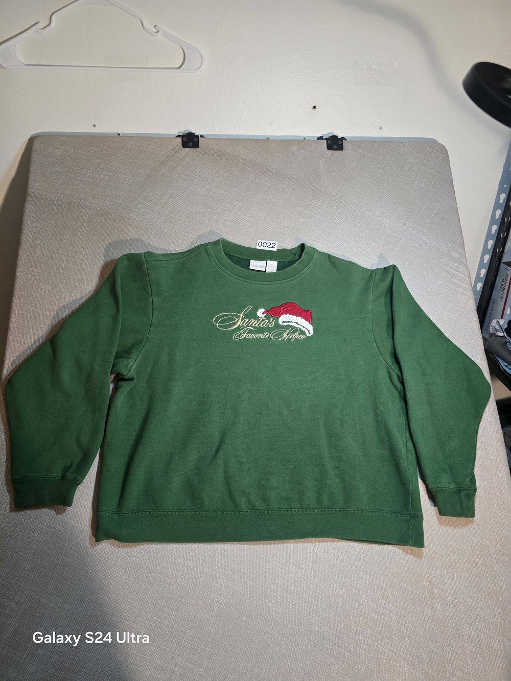 Cherokee Green Crewneck Sweater with Santa Hat Embroidery